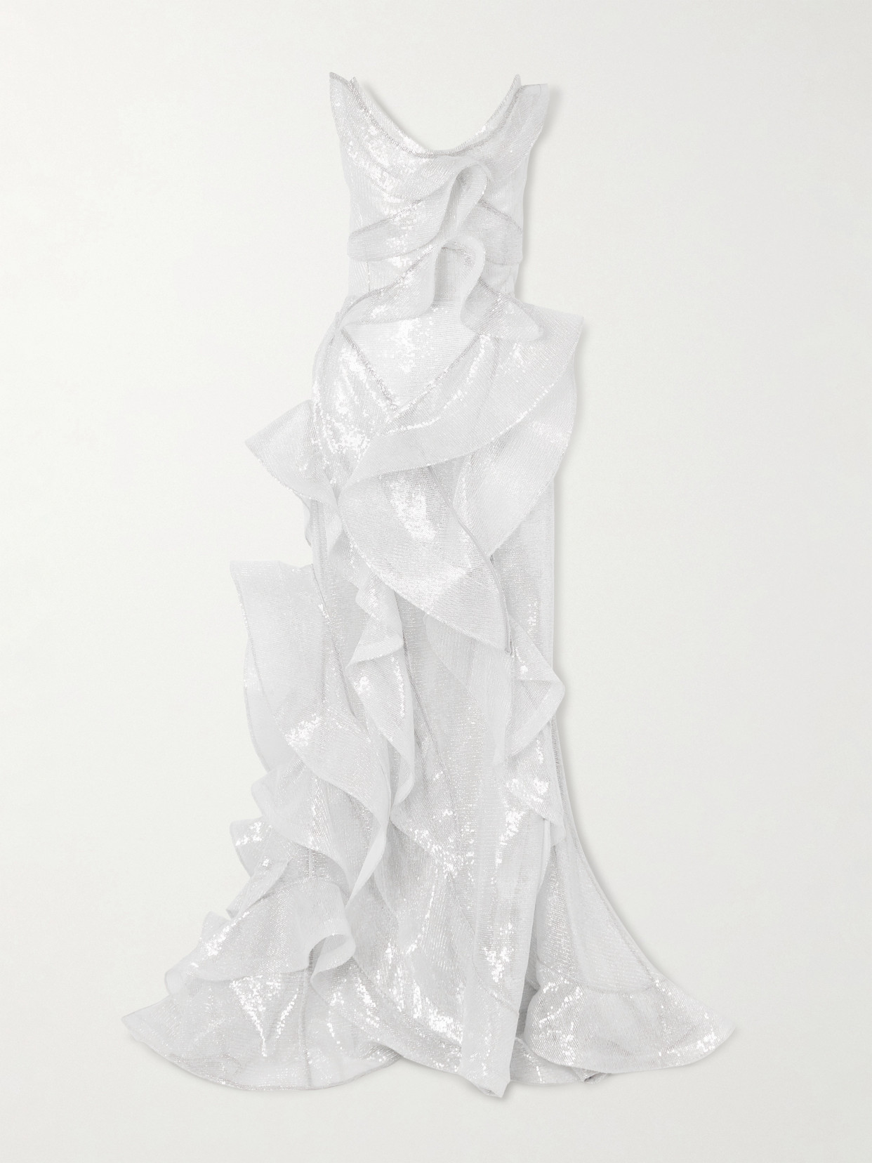 Maticevski Refraction Strapless Ruffled Sequined Mesh Gown In White