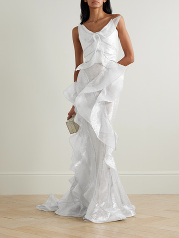 Maticevski Refraction strapless ruffled sequined mesh gown