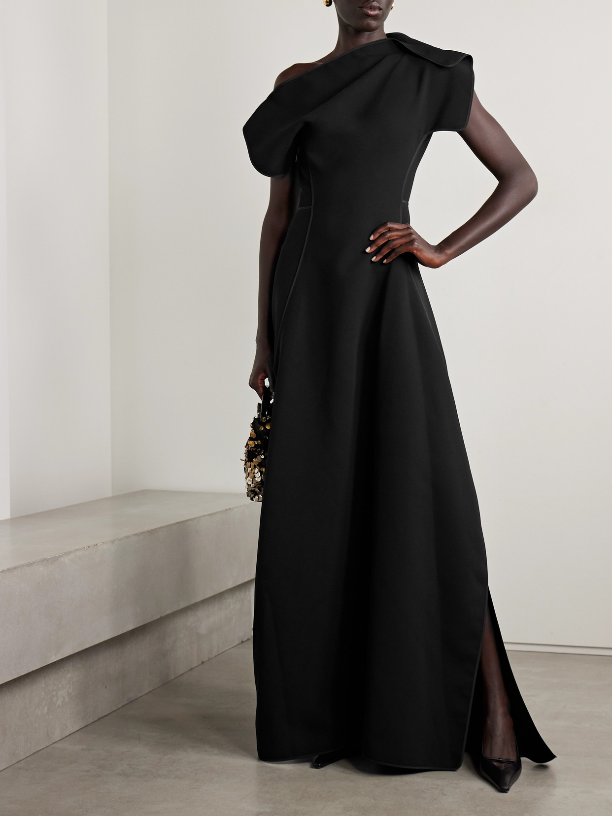 Maticevski Synergy Off-the-shoulder Draped Crepe Gown In Black