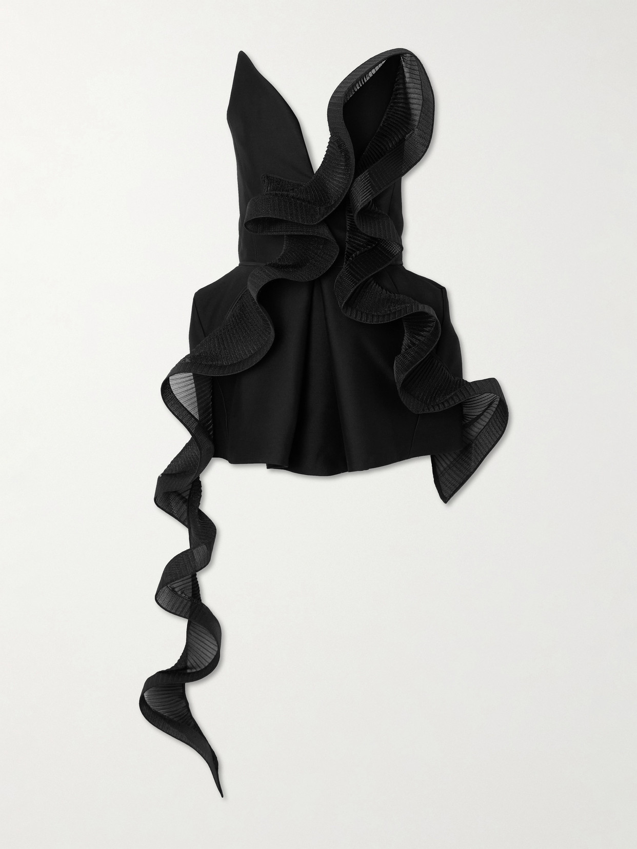 Maticevski Mozart Strapless Asymmetric Ruffled Pleated Wool And Silk-blend Top In Black