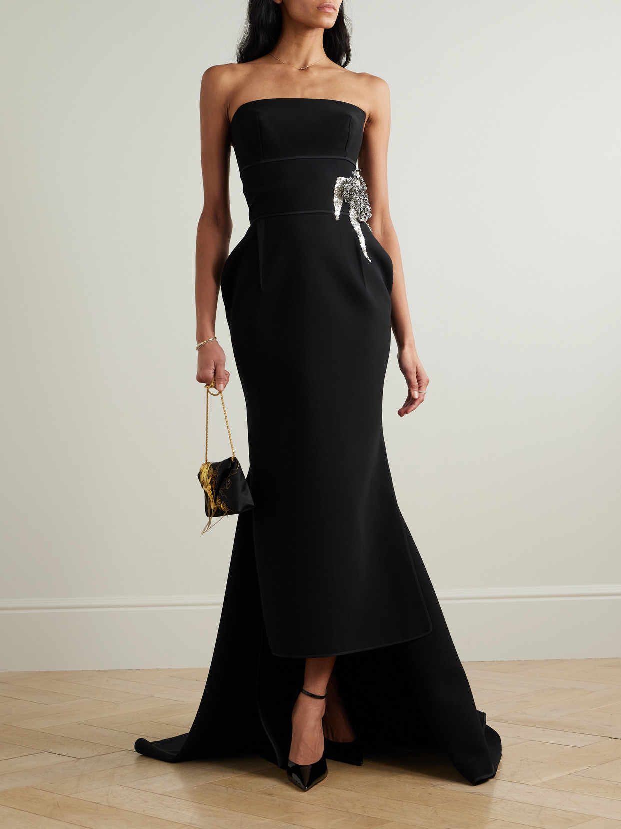 Maticevski Residence Strapless Embellished Crepe Gown In Black