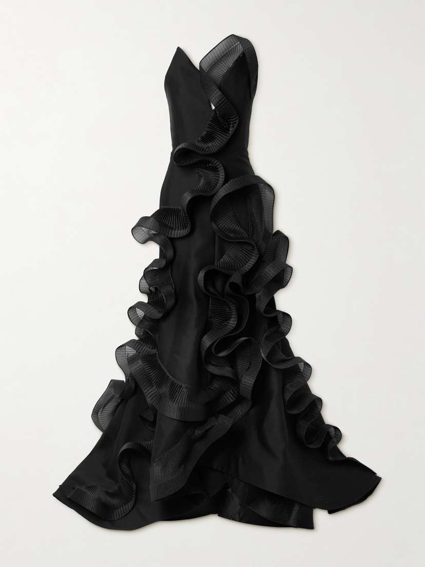 Maticevski Explode Strapless Ruffled Organza-trimmed Wool And Silk-blend Gown