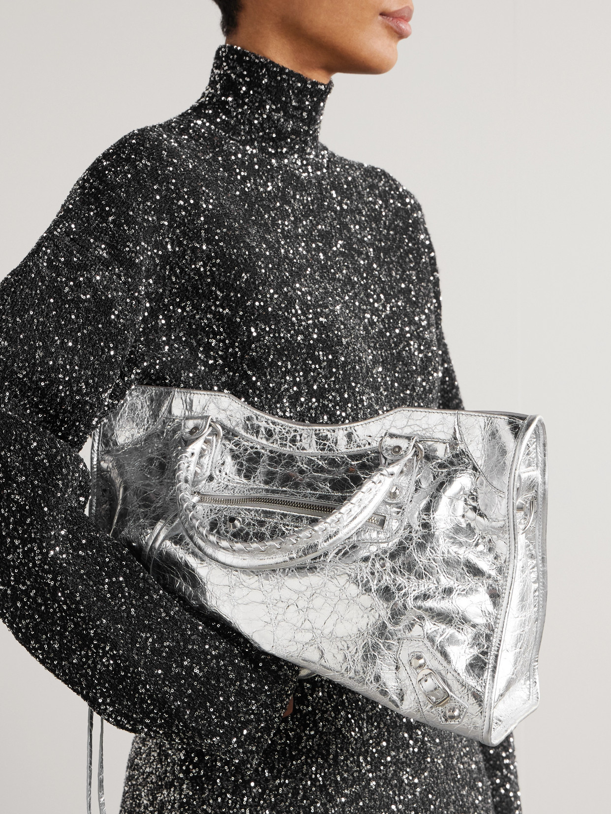 Le City Medium Metallic Textured-Leather Tote