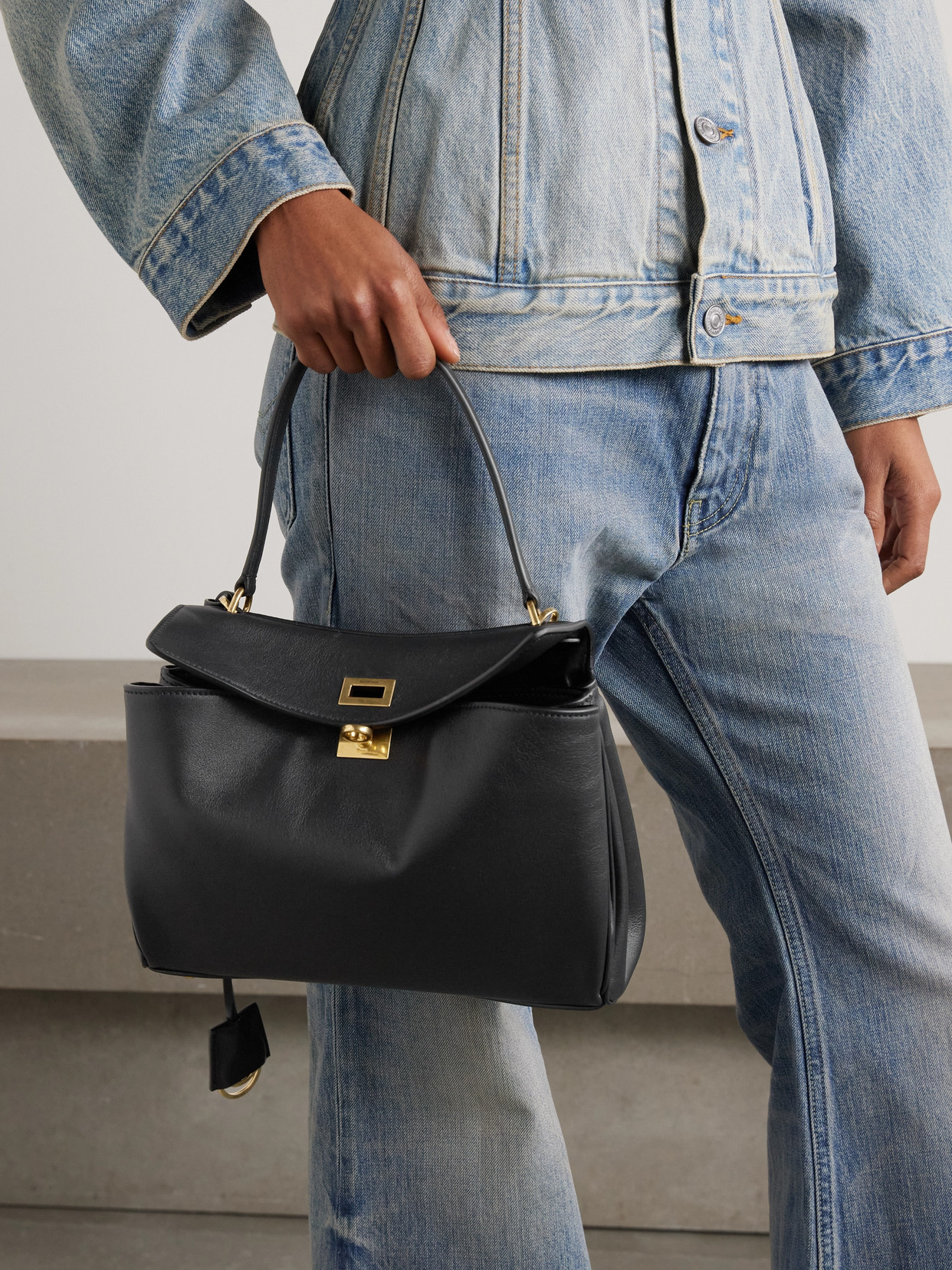 Balenciaga Small Rodeo Leather Handbag In Black