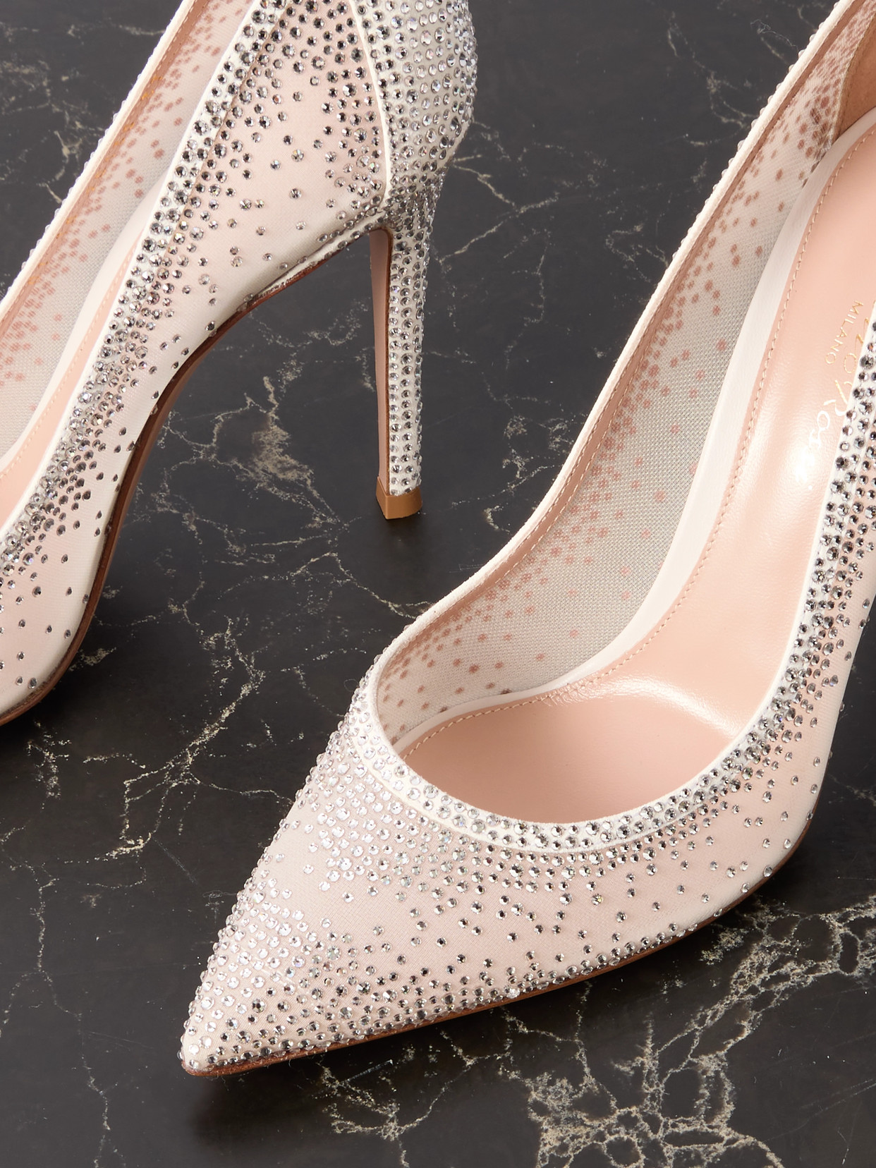 Rania 85 Crystal-Embellished Suede-Trimmed Organza Pumps