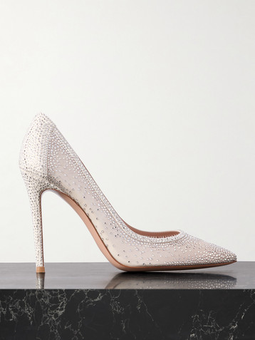 GIANVITO ROSSI Rania 85 crystal-embellished suede-trimmed organza pumps