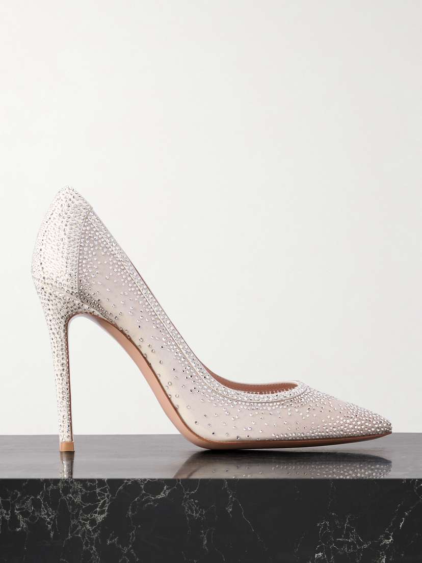 Gianvito Rossi Rania 85 Crystal-embellished Suede-trimmed Organza Pumps