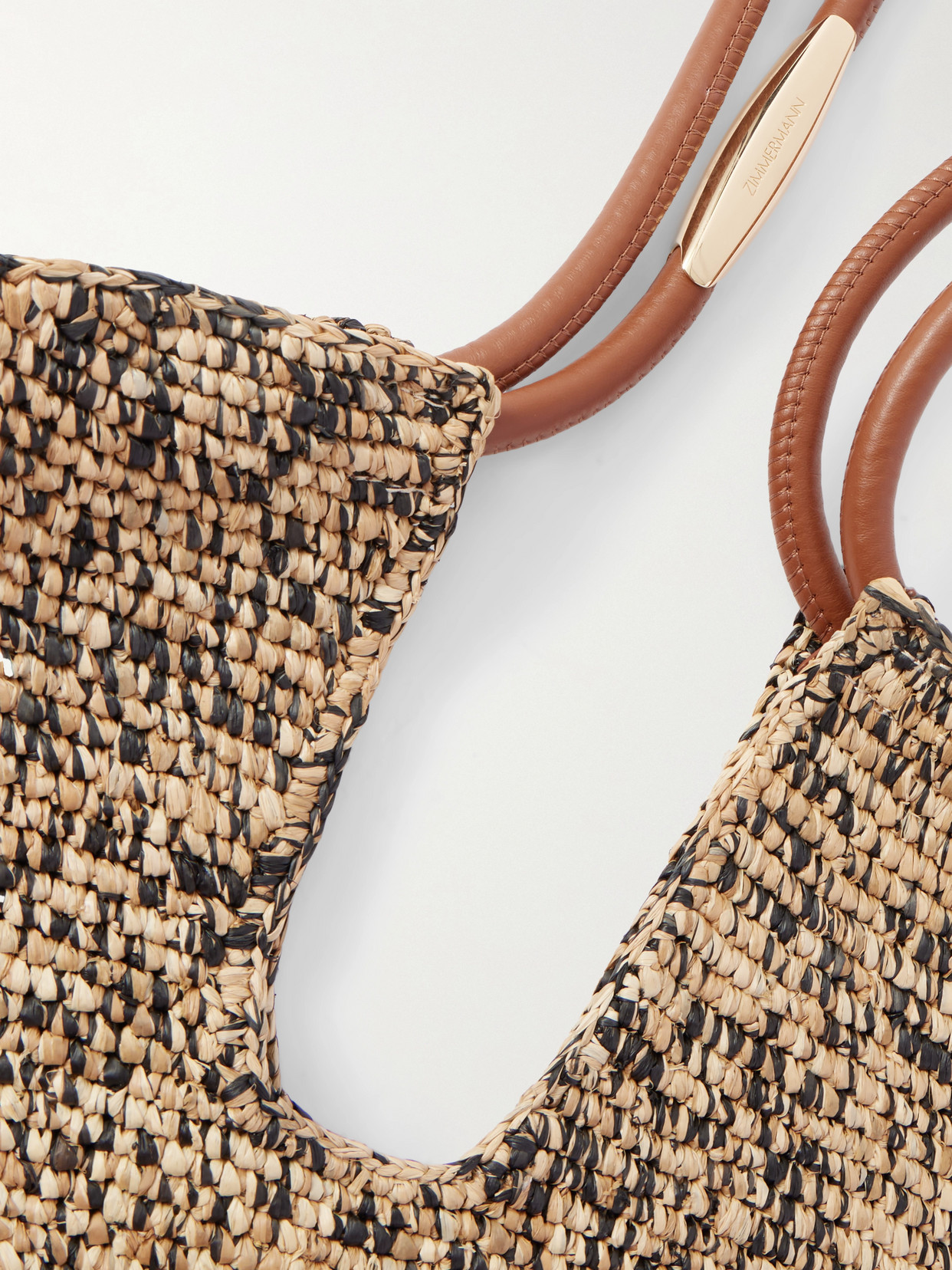 Zimmermann Goldentime Medium Embellished Leather-trimmed Raffia Tote