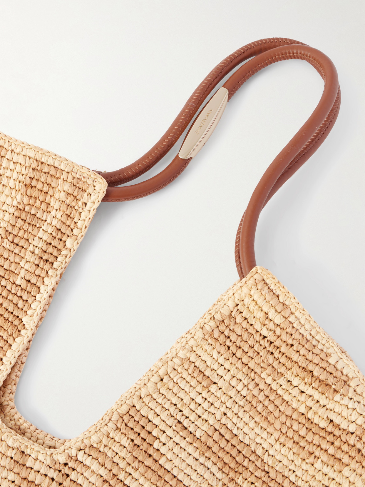 Zimmermann Goldentime Large Embellished Leather-trimmed Raffia-jacquard Tote