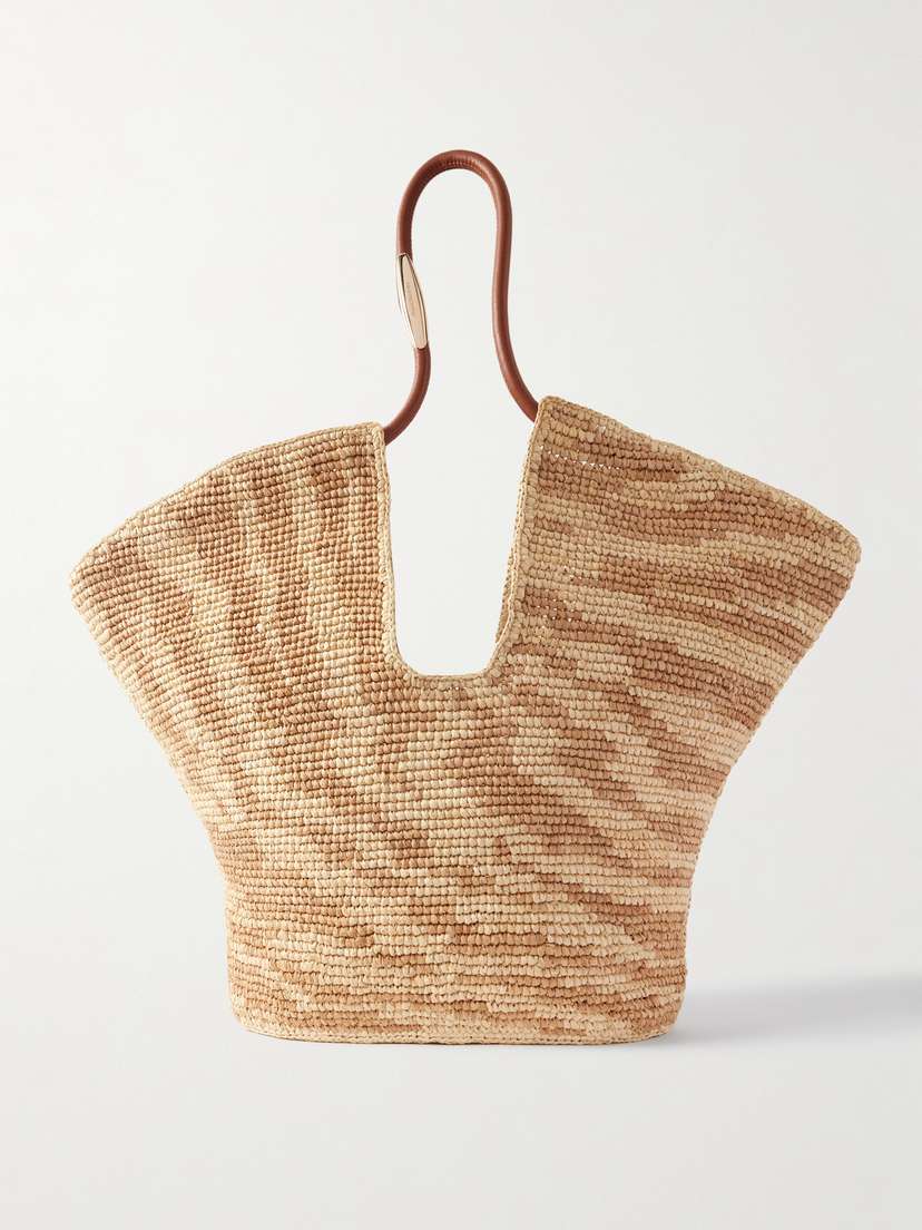 Zimmermann Goldentime Large Embellished Leather-trimmed Raffia-jacquard Tote