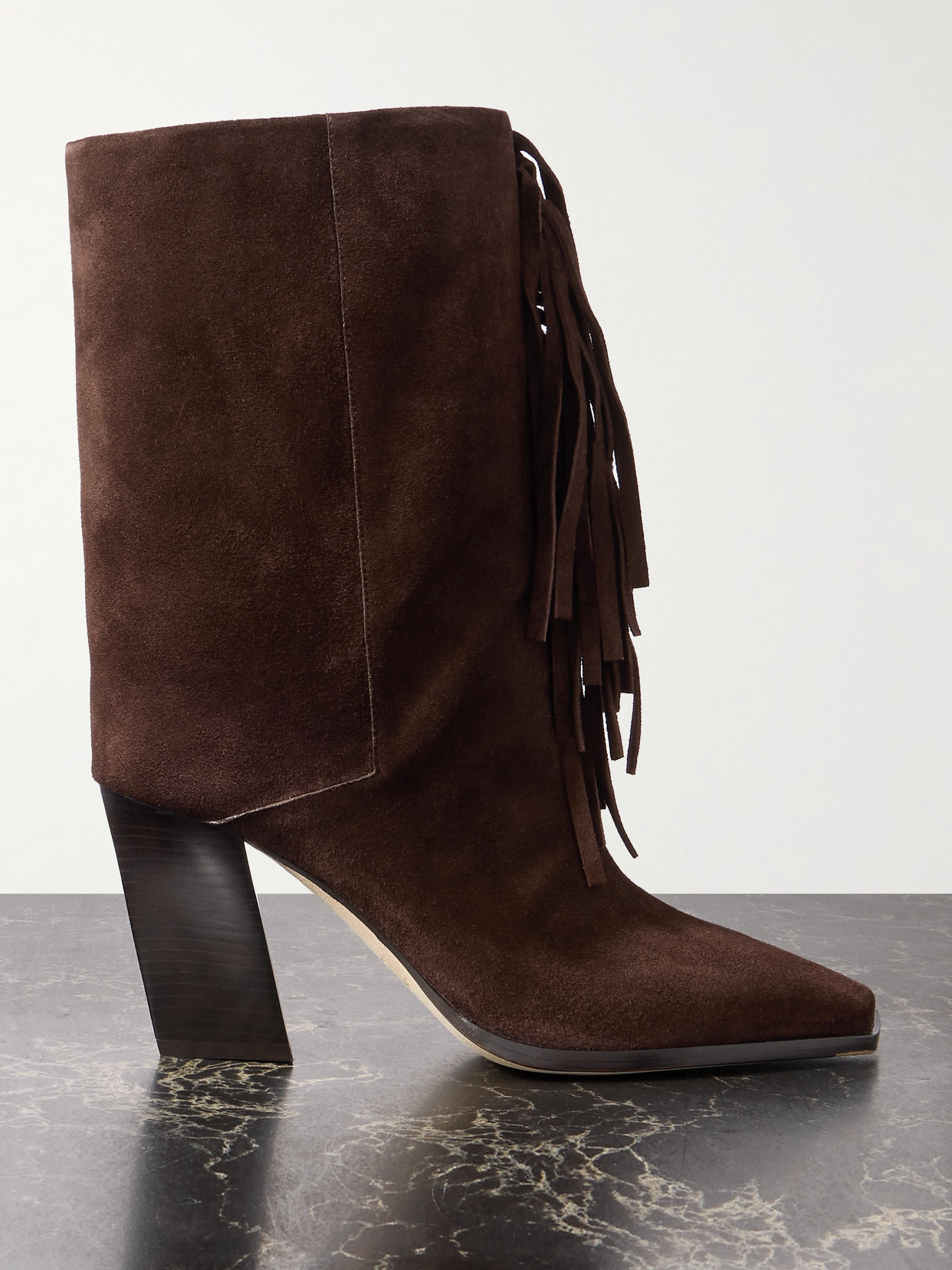 Jimmy Choo Hart 85 Fringed Suede Boots In Brown