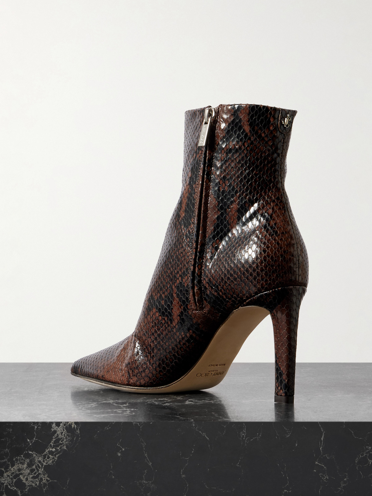 Jimmy Choo Frankie 85 Snake-effect Leather Ankle Boots In Brown