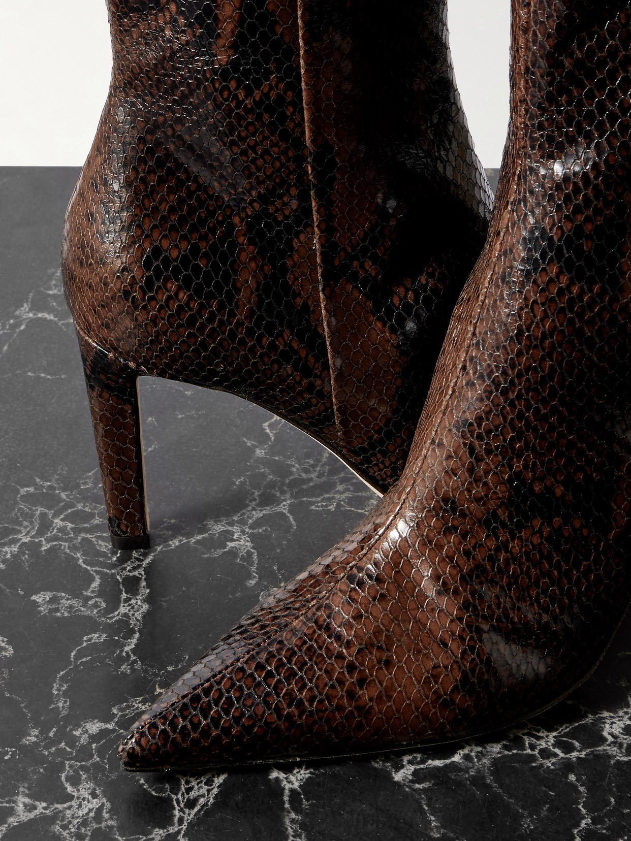 Jimmy Choo Frankie 85 Snake-effect Leather Ankle Boots In Brown
