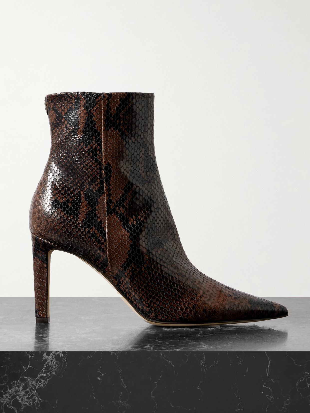 Jimmy Choo Frankie 85 Snake-effect Leather Ankle Boots In Brown