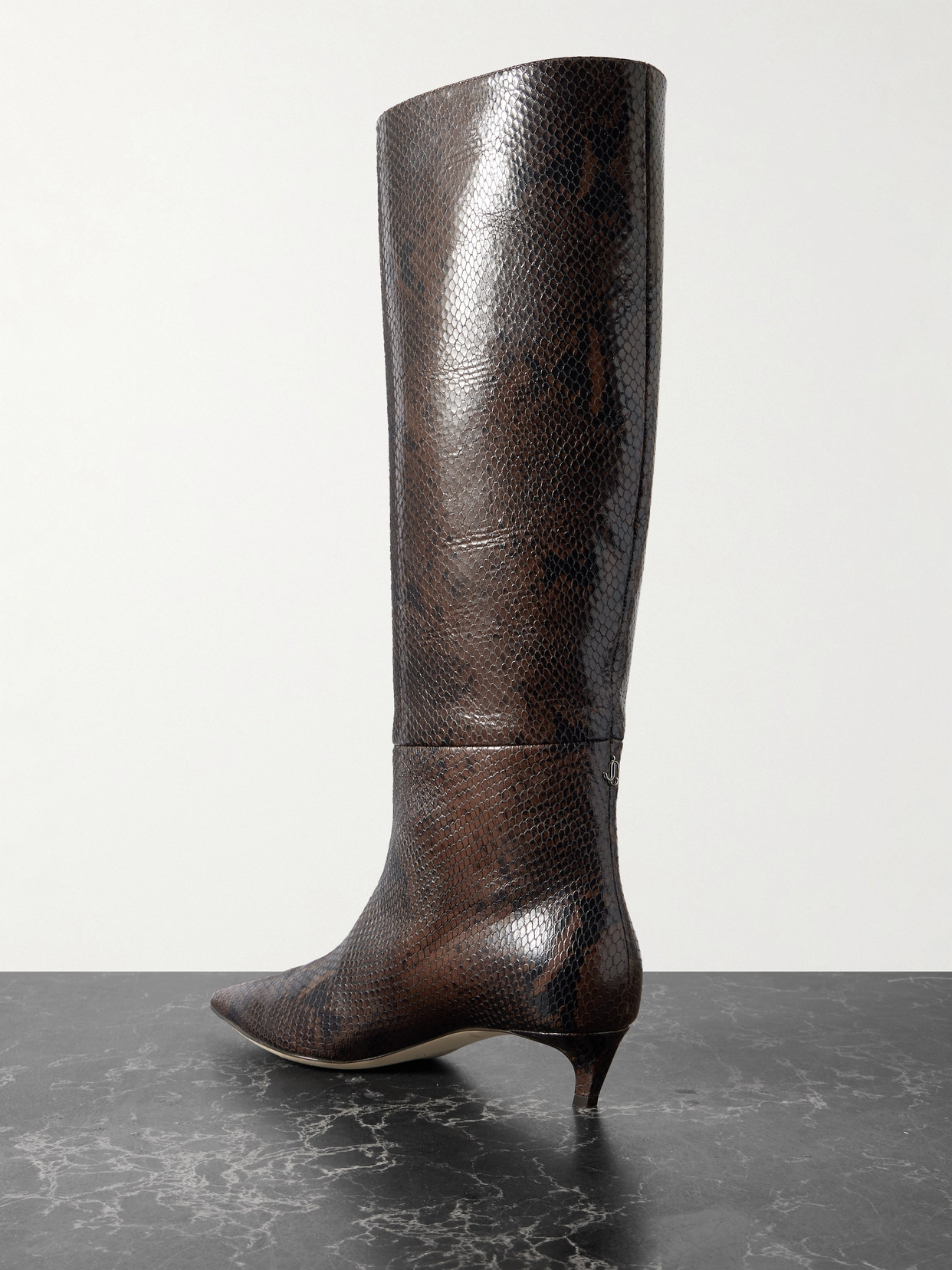 Jimmy Choo Maxima 35 Snake-effect Leather Knee Boots In Brown