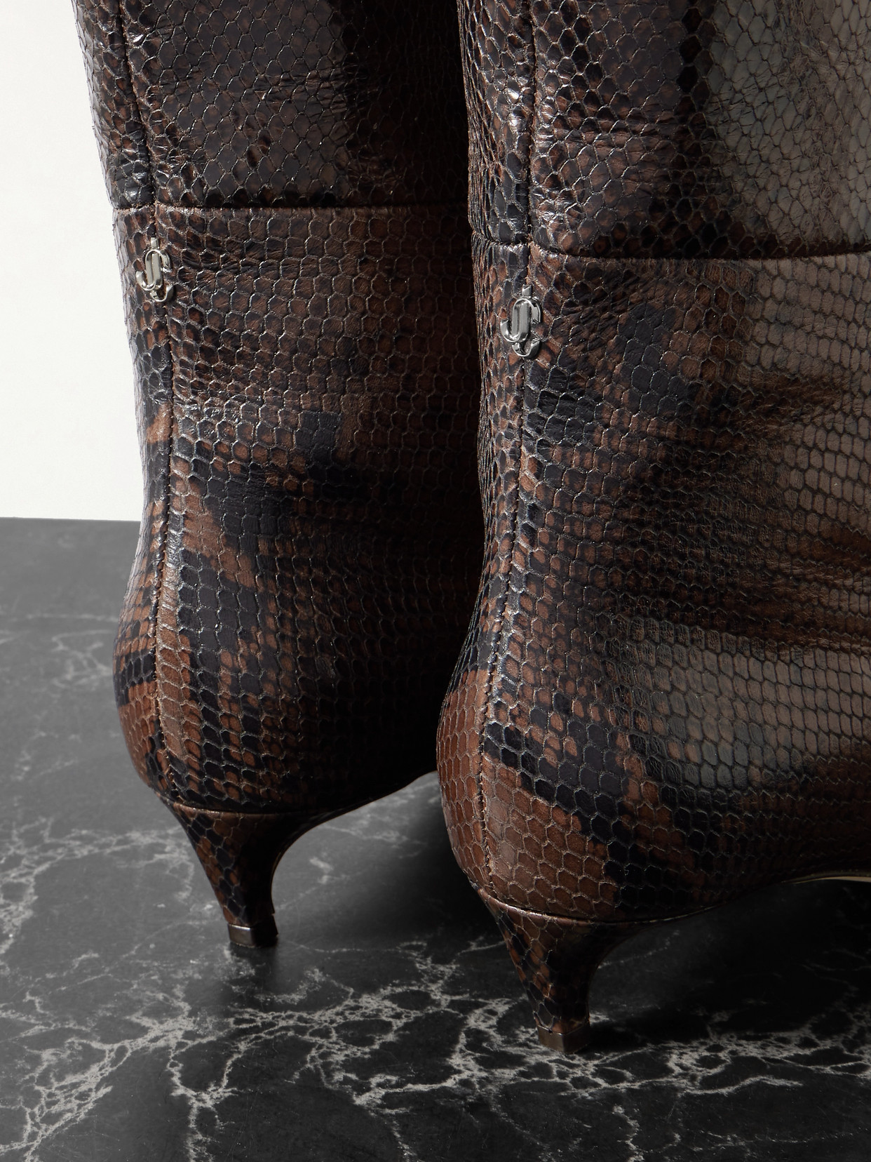 Jimmy Choo Maxima 35 Snake-effect Leather Knee Boots In Brown
