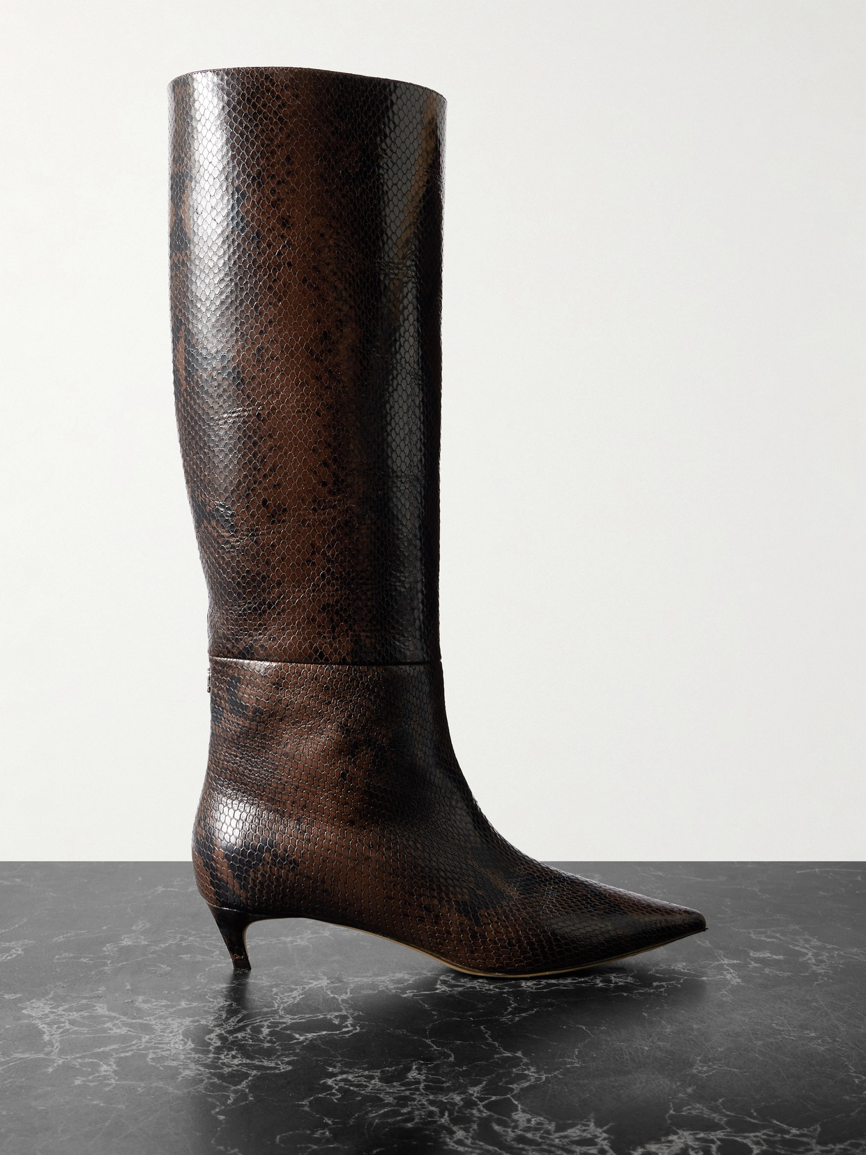 Jimmy Choo Maxima 35 Snake-effect Leather Knee Boots In Brown