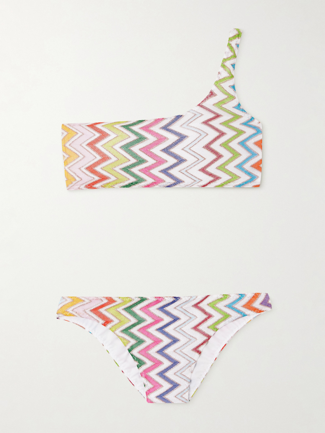 Missoni Mare One-shoulder Striped Metallic Crochet-knit Bikini
