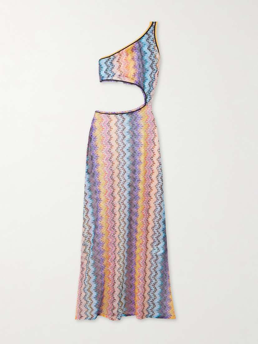 Missoni One-shoulder Cutout Printed Mesh Maxi Dress