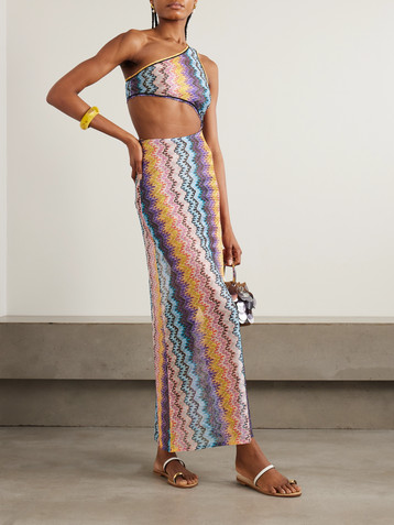 Missoni One-shoulder cutout printed mesh maxi dress