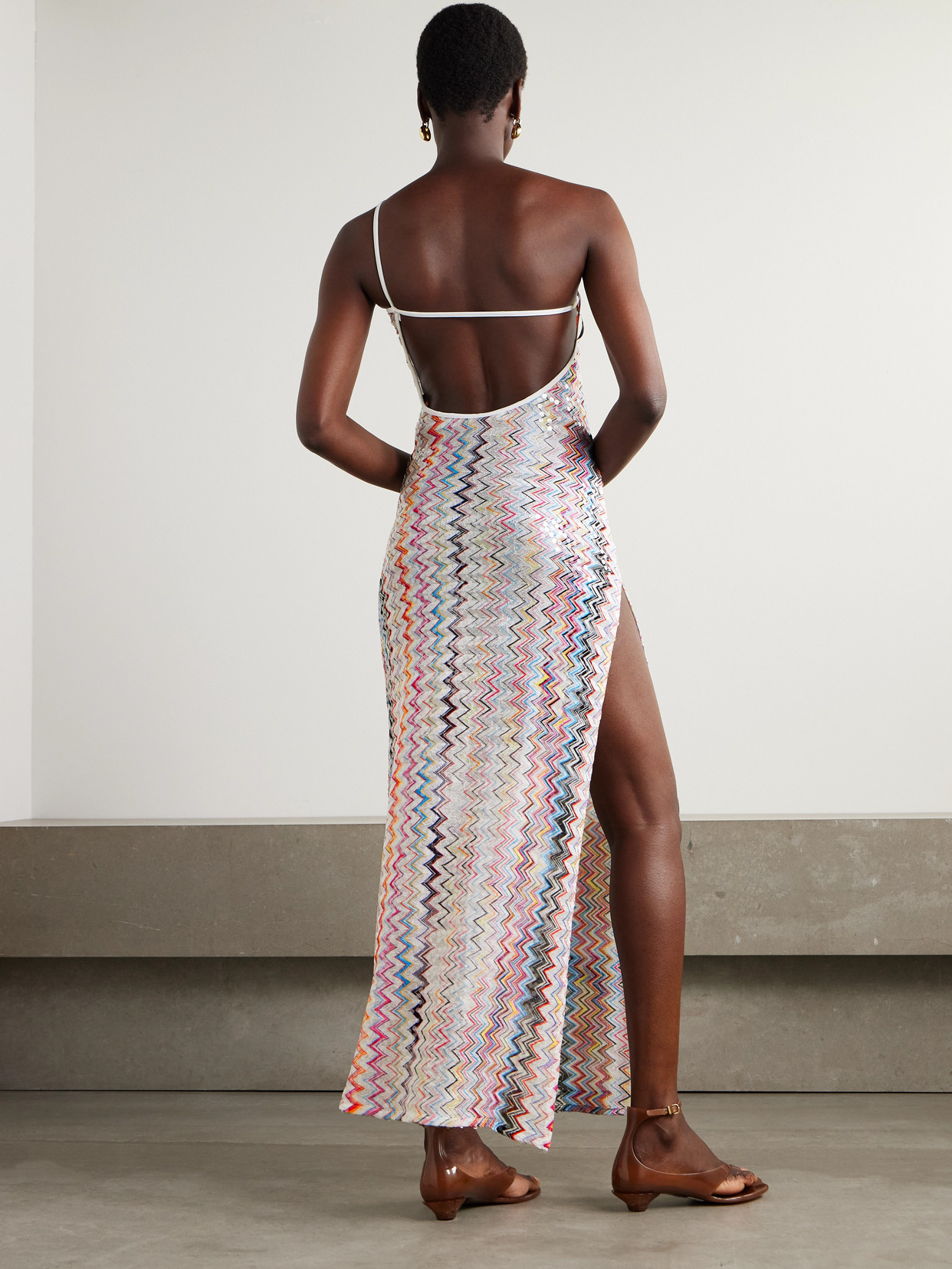 Missoni One-shoulder Sequin-embellished Striped Crochet-knit Maxi Dress