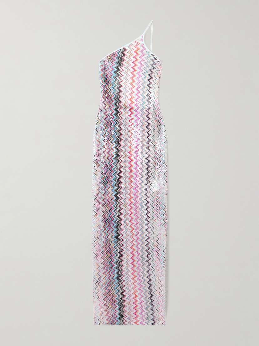 Missoni One-shoulder Sequin-embellished Striped Crochet-knit Maxi Dress