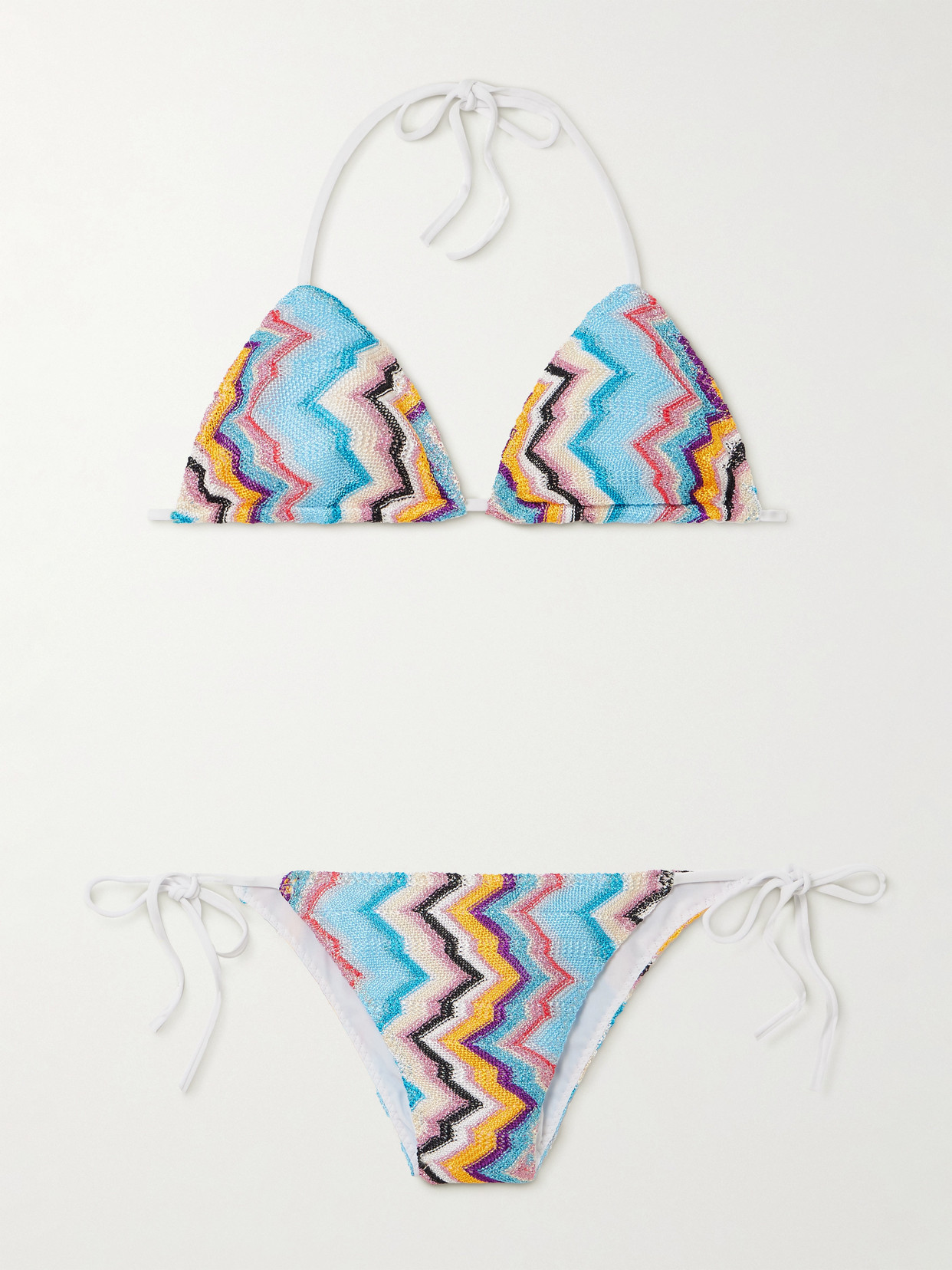 Missoni Mare Striped Metallic Crochet-knit Bikini In Blue