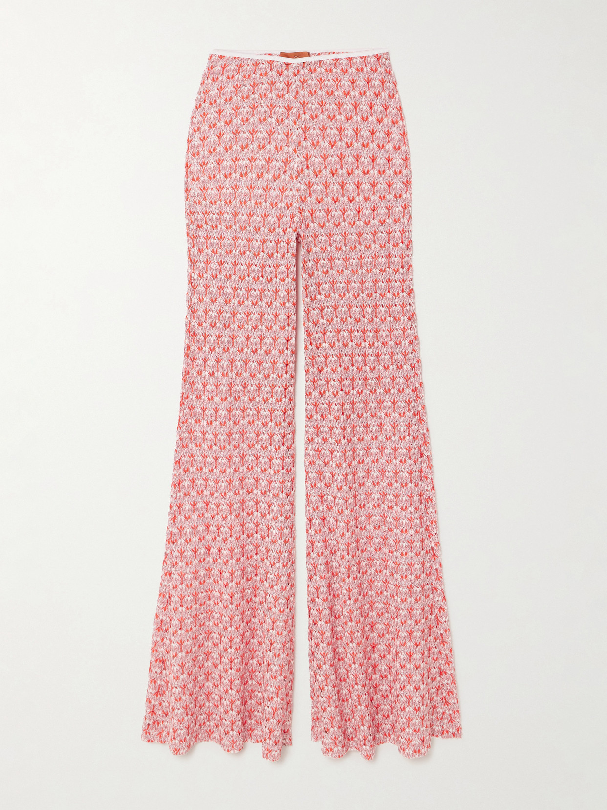 Missoni Metallic Crochet-knit Flared Pants In Red