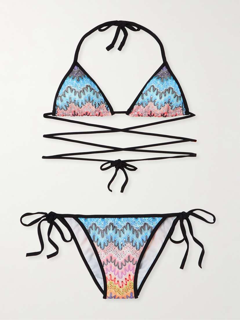 Missoni Mare Sequin-embellished Striped Crochet-knit Triangle Bikini