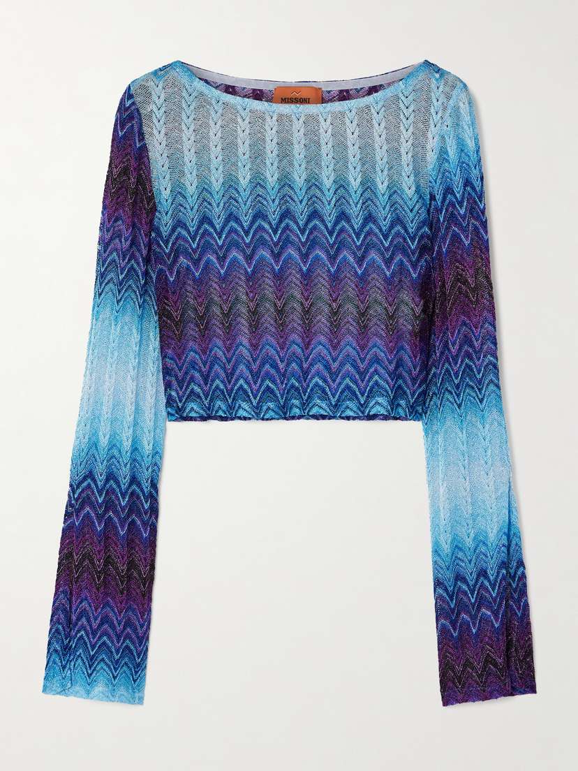 Missoni Cropped Ombré Metallic Crochet-knit Top
