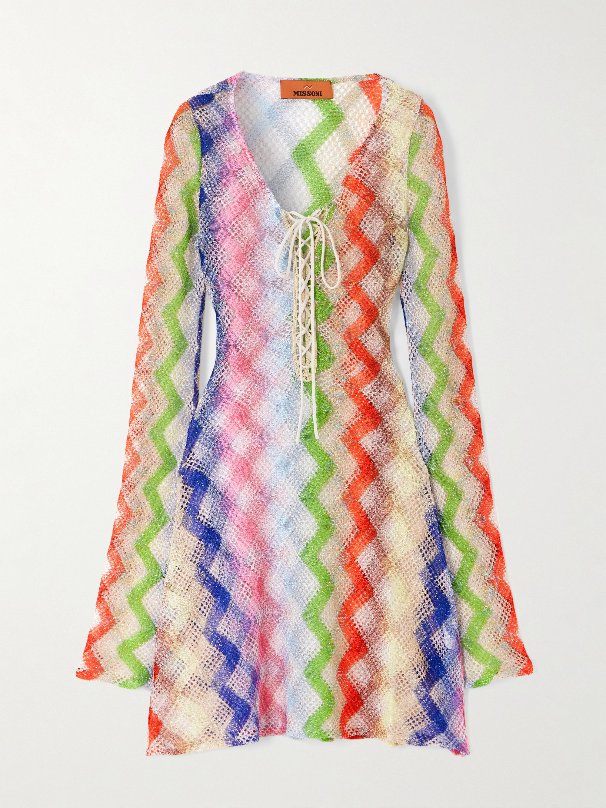 Missoni Mare lace-up metallic crochet-knit mini dress