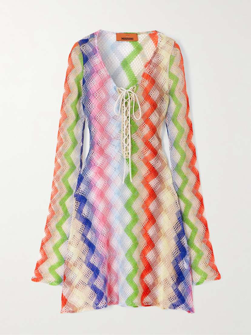 Missoni Mare Lace-up Metallic Crochet-knit Mini Dress