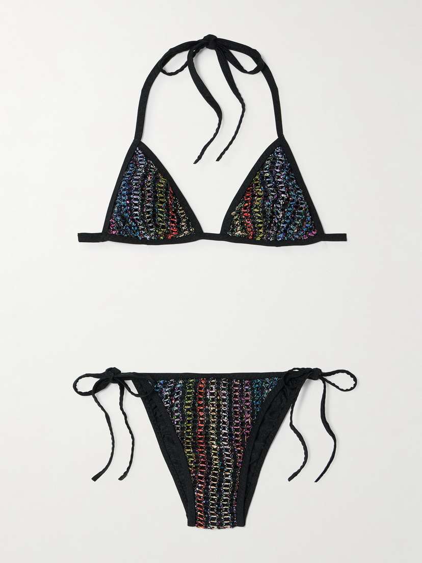 Missoni Mare Sequined Metallic Crochet-knit Triangle Bikini