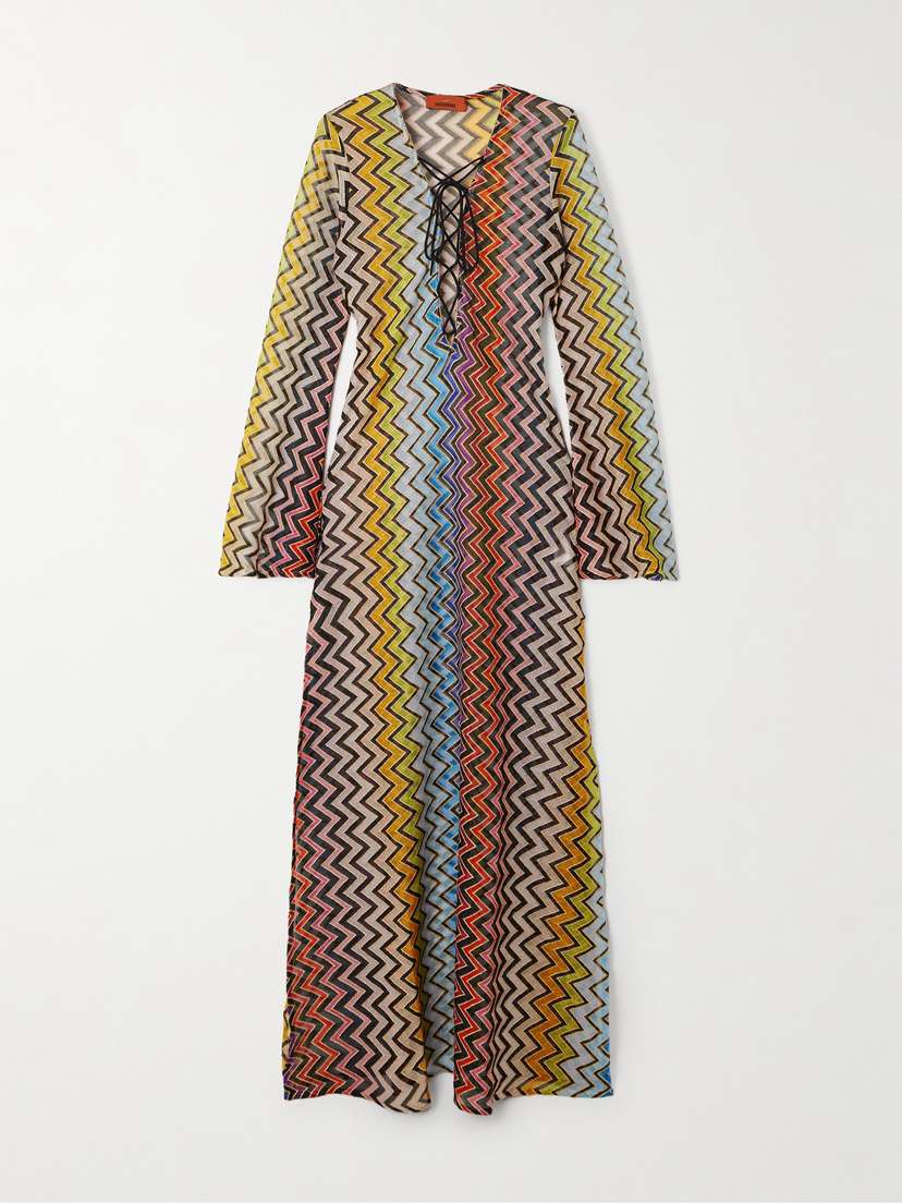 Missoni Striped Metallic Crochet-knit Kaftan