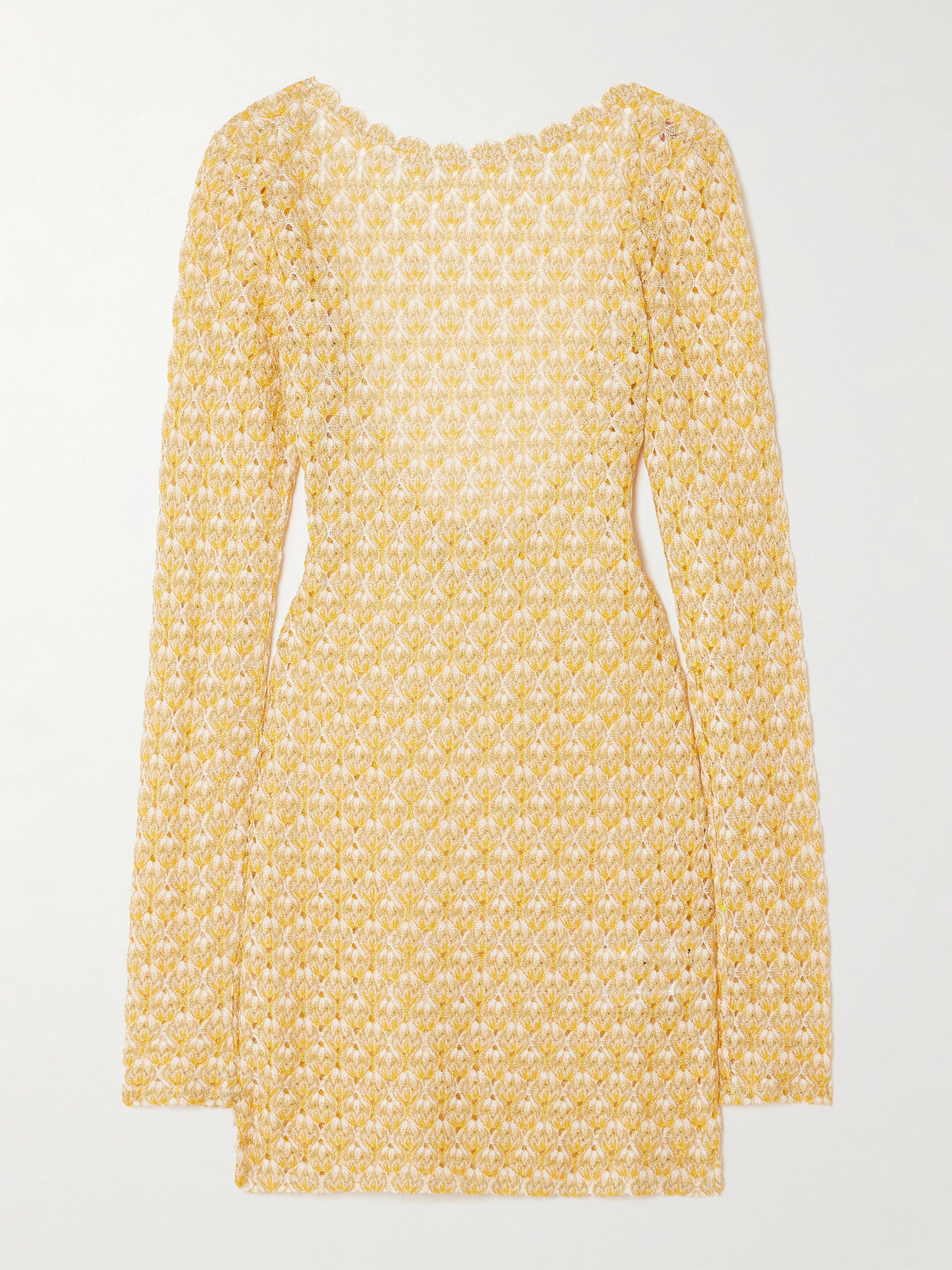 Missoni Scalloped Metallic Crochet-knit Mini Dress In Yellow