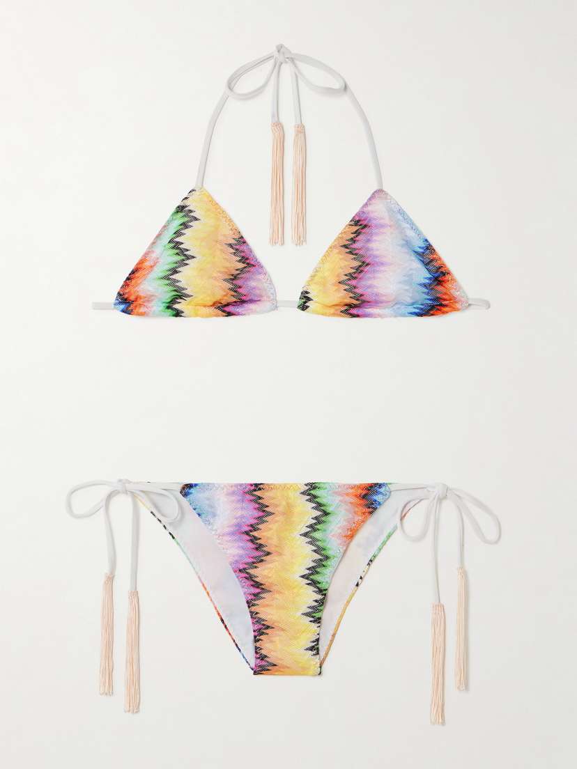 Missoni Mare Fringed Striped Crochet-knit Triangle Bikini