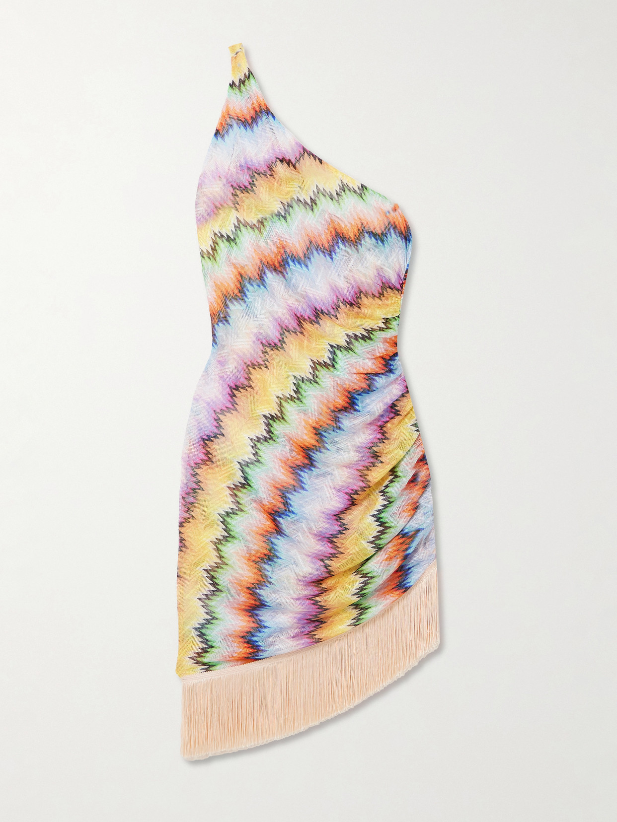 Missoni One-shoulder Fringed Printed Tulle Mini Dress