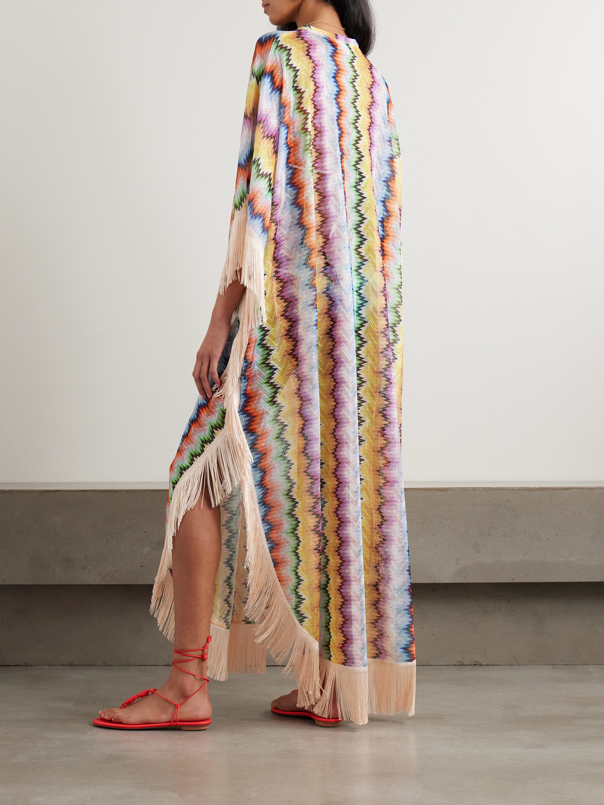 Missoni Mare Fringed Dégradé Stripes Crochet-knit Kaftan In Multi