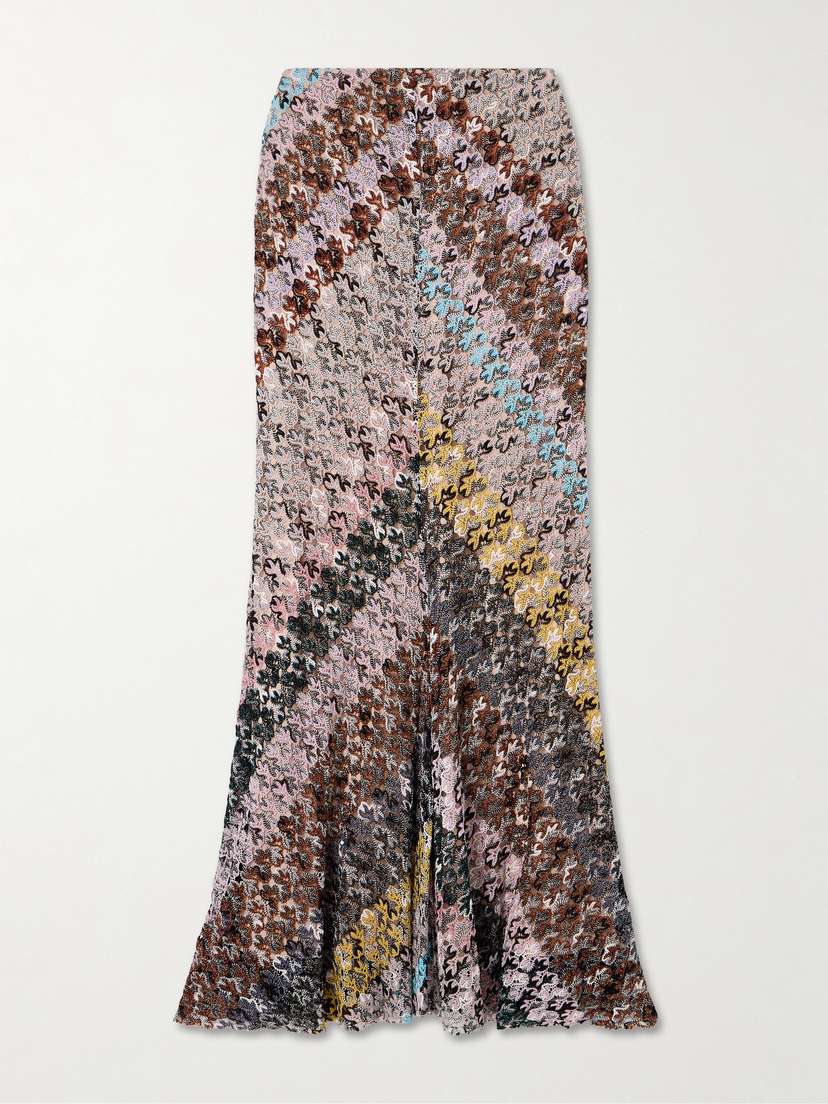 Missoni Striped Metallic Crocheted Lace Maxi Skirt
