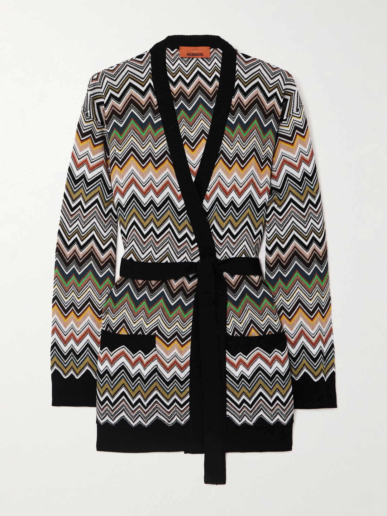 Missoni Belted Striped Jacquard-knit Cardigan In Black