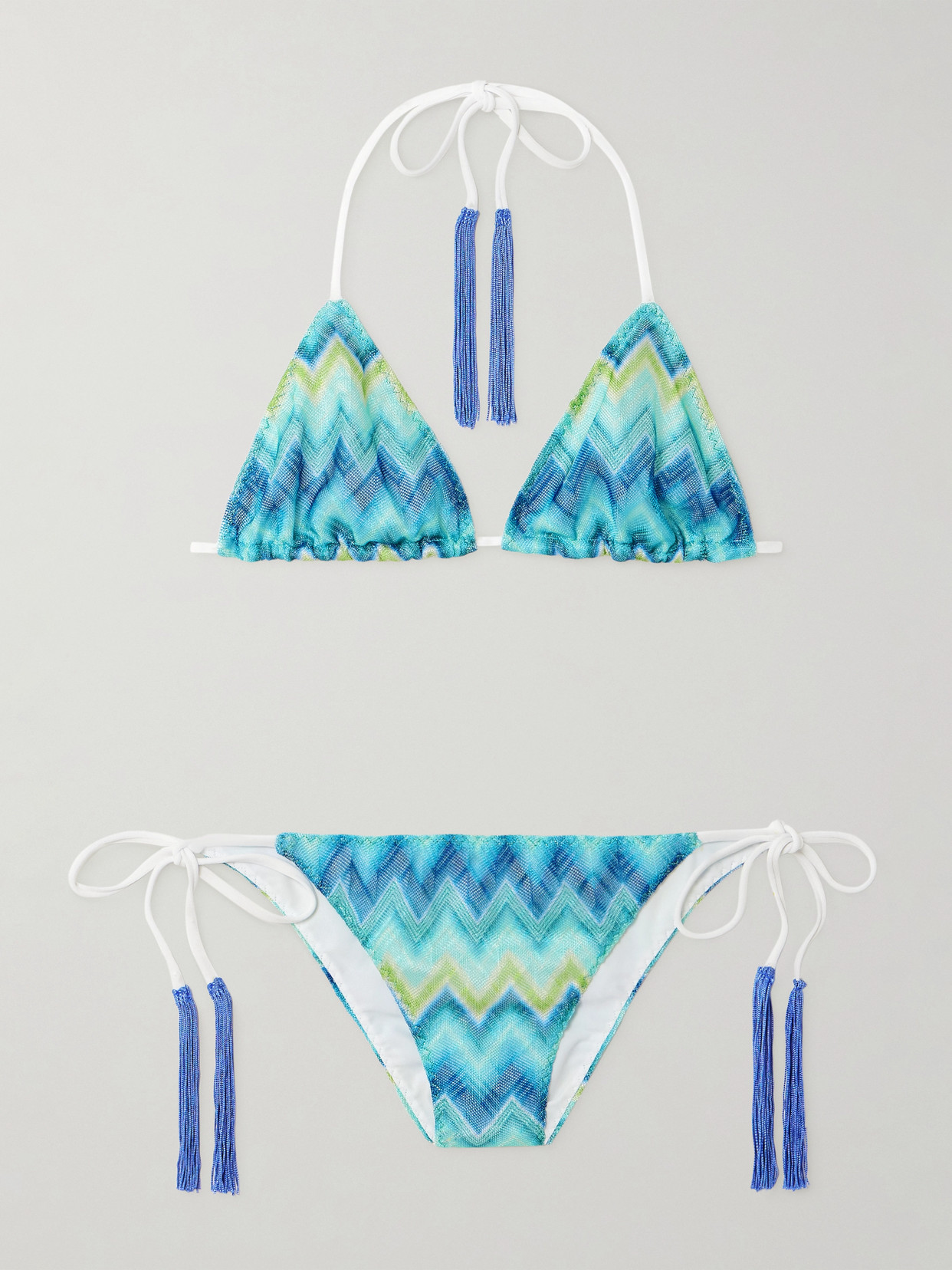 Missoni Mare Fringed Striped Crochet-knit Triangle Bikini In Blue