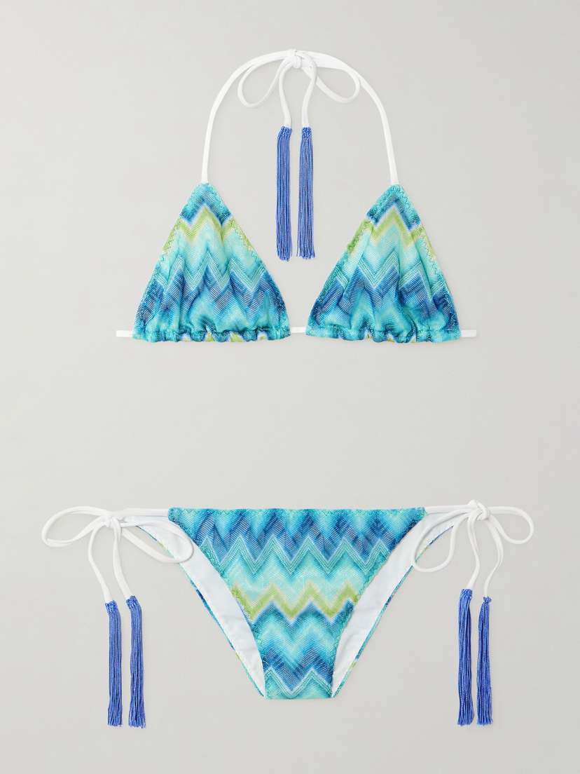Missoni Mare Fringed Striped Crochet-knit Triangle Bikini