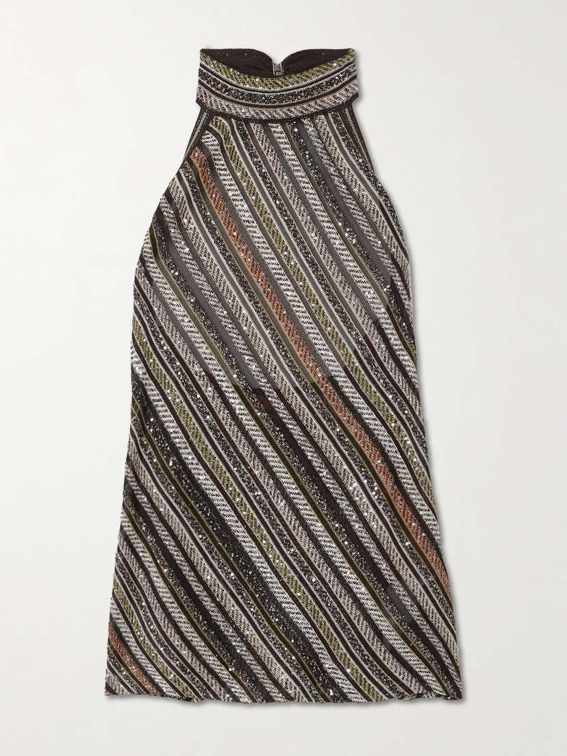 Missoni Sequined Striped Crochet-knit Halterneck Top