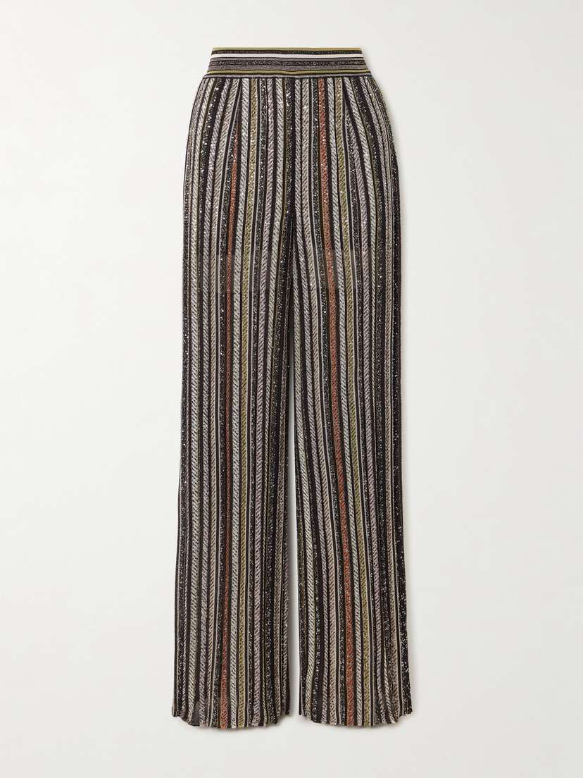 Missoni Sequin-embellished Striped Metallic Crochet-knit Wide-leg Pants