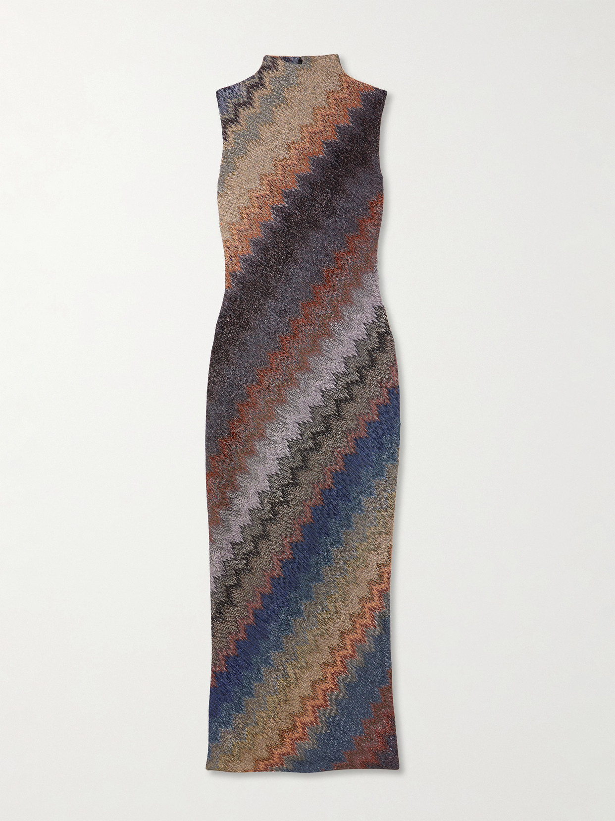 Missoni Metallic Striped Crochet-knit Maxi Dress In Blue