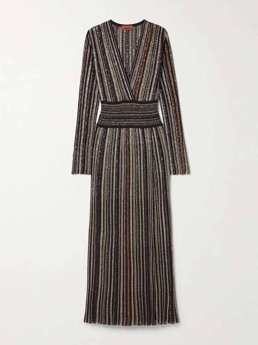 Missoni Wrap-effect Sequin-embellished Striped Jersey Maxi Dress