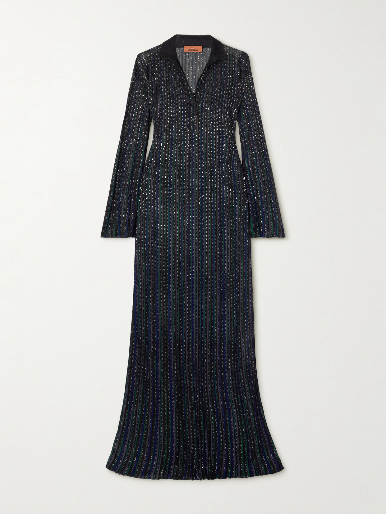 Missoni Sequin-embellished Striped Crochet-knit Maxi Dress In Black