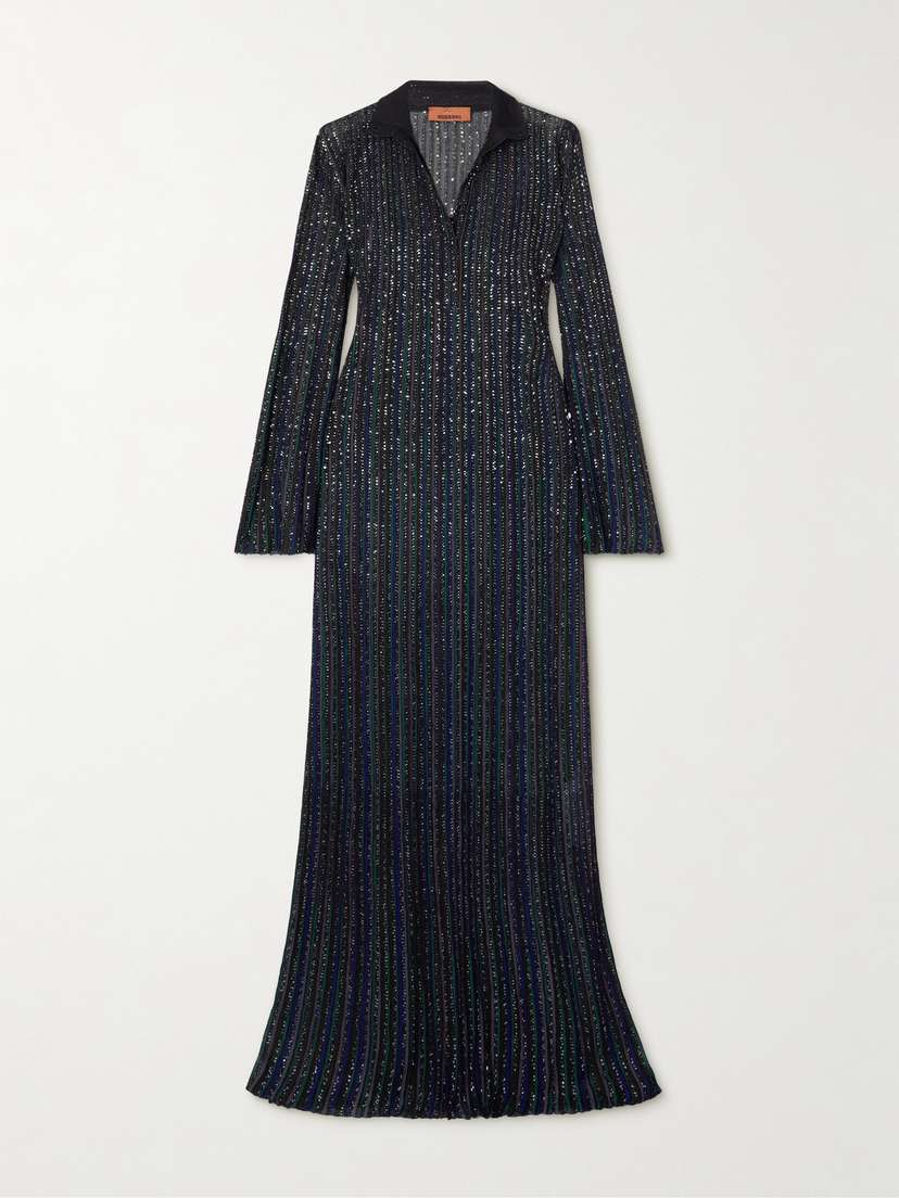 Missoni Sequin-embellished Striped Crochet-knit Maxi Dress