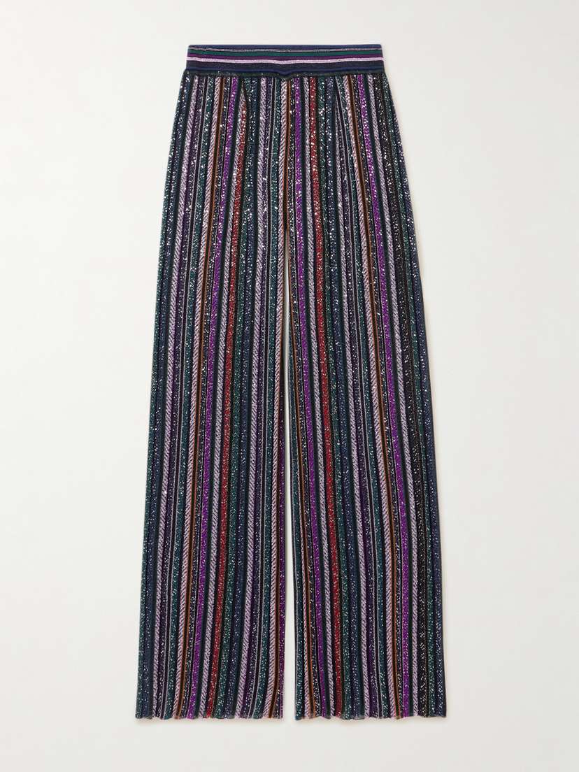 Missoni Sequined Striped Metallic Crochet-knit Wide-leg Pants
