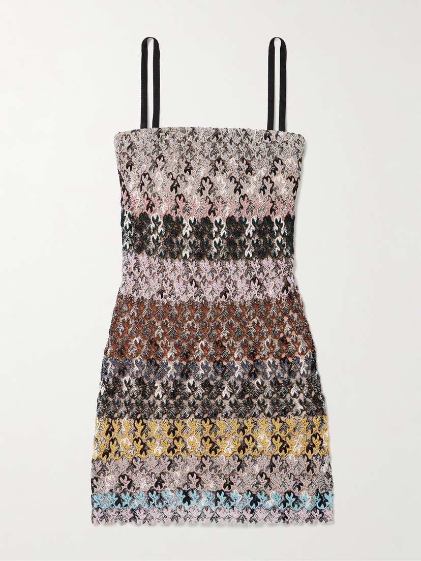 Missoni Striped Metallic Crochet-knit Mini Dress